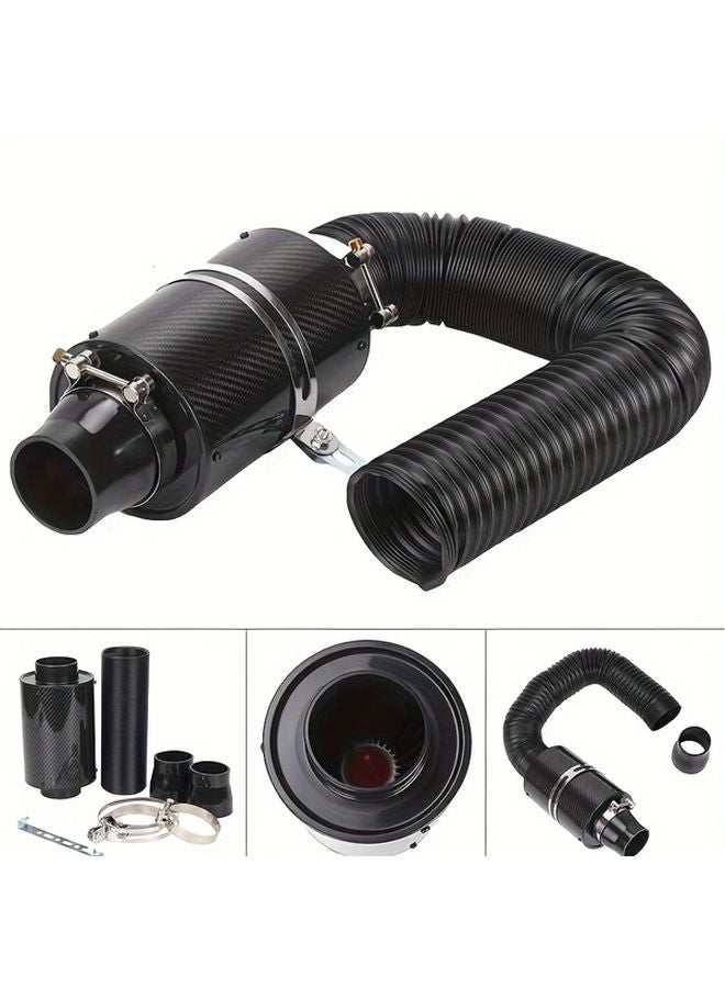 Black Universal High Performance Automotive Air Filter Kit Mushroom Head Carbon Fiber Intake System - Image 3